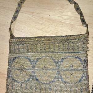 Handcrafted Tan and Blue Women Bag